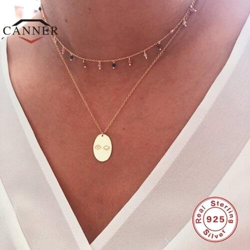CANNER 925 Sterling Silver Necklace for Women Ins Style Personalized Eye Pattern Chain Choker Necklaces Fine Jewelry Collares
