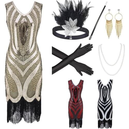 New Latin Dance Fringe Dress For Women 1920s Vintage Great Gatsby Dress Sequin V-Neck Tassels Clothes Festival Costumes DQL4958