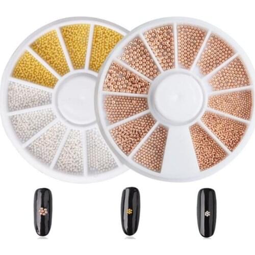 1 Box Metal Matte Rose Gold Beads Nail Studs Gold Sliver Champagne 0.8mm/1.0mm/1.2mm/1.5mm Mixed 3D Nail Art Decoration In Wheel
