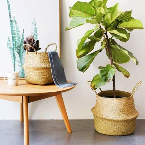 20cm 27cm 32cm Household Foldable Natural Seaweed Woven Storage Pot Garden Flower Vase Hanging Basket Storage Basket Home Decor