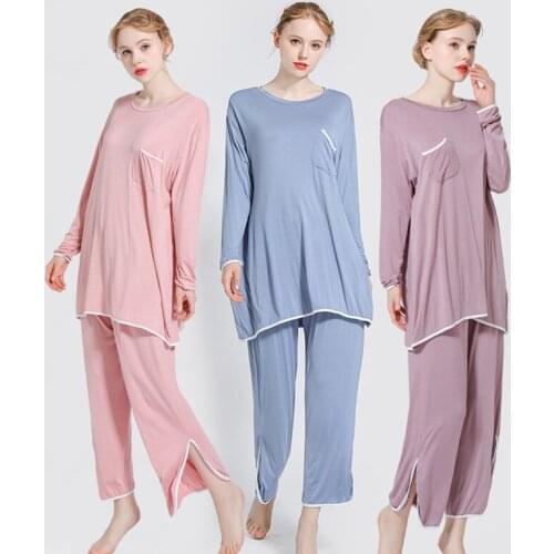 2020 sleepwear women plus size clothing modal home clothing long sleeve long pants pajamas nightgown autumn