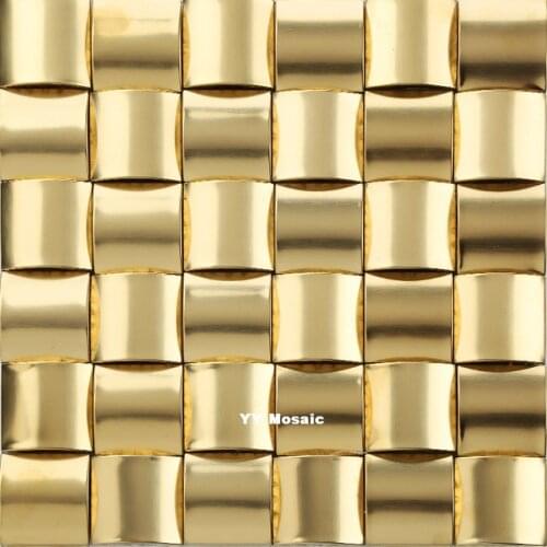 3D Arched Deluxe Golden Color Metal Covers Ceramics Back Mosaic Wall Tile for Hotel Lobby Reception Showroom Decoration Tiles