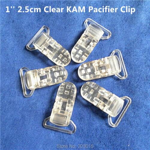 50pcs 1'' 25mm ribbon gap Clear Transparent KAM Plastic Baby Pacifier Dummy Soother holder Chain Clips Suspenders Clips