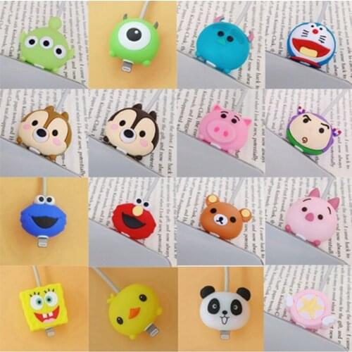 10Pcs Universal Cute Cartoon Mini Bite Animal Designs Cable-Winder USB Data Line Silicone Protector Cord Cover Decorate