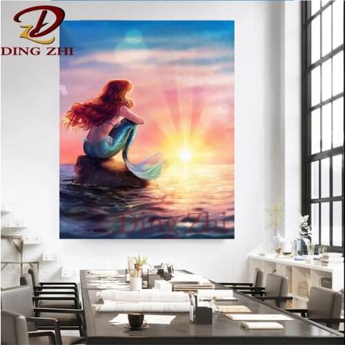 Home Decor 5D Diamond Painting Cartoon Mermaid DIY Cross Stitch Embroidery Mosaic Full Square Round Drill Handmade Needlework