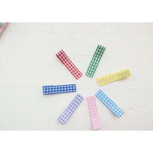 7pcs/set gingham plaid ribbon lined covered double prong alligator hair clip single Pronged clip girls hair Accessories FJ3204