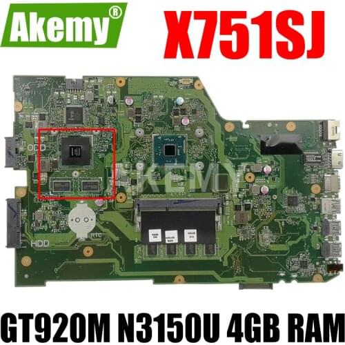 AKEMY X751SJ original mainboard For Asus X751S X751SJ X751SV A751S K751S with GT920M N3150U 4GB RAM Laptop motherboard