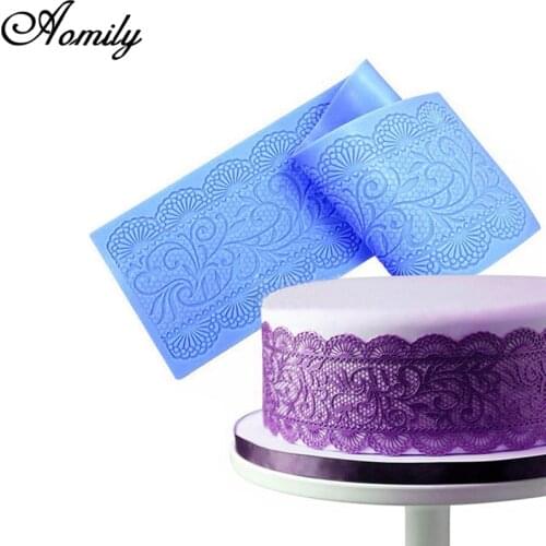 Aomily 40*10cm Thickened Lace Flower Wedding Cake Silicone Flower Lace Fondant Mold Mousse Sugar craft Icing Mat Pad Pastry Tool