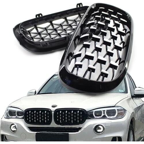 Car Front Grille Chrome Black Diamond Meteor Stying Grill for BMW X5 F15 F85 2014 2015 2016 ABS Plastic 1Pair