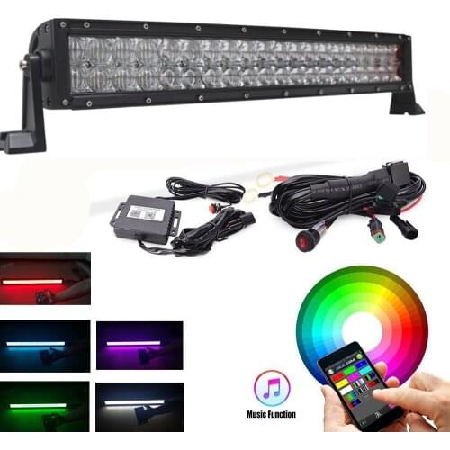 Car Accessories 5D RGB Curved LED Light Bar 22 Inch 120W RGB Strobe Bluetooth / Wiring Harness Controlled ATV Trucks