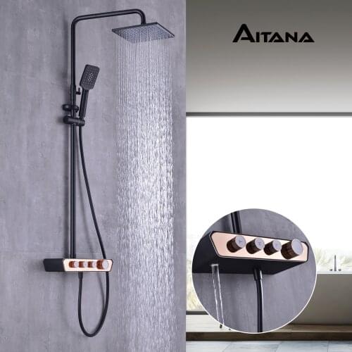 Black modern multi-function Shower Set household bathroom storage faucet brass Hotel Shower Set