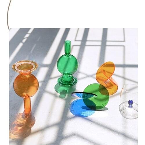Colored Glass Candle Holder Nordic Vintage Glass Candlestick Creative Home Decoration Ornaments Taper Candle Holder
