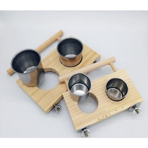 Bird Parrot Mynah Wooden Food Bowl Cup Basin Manger