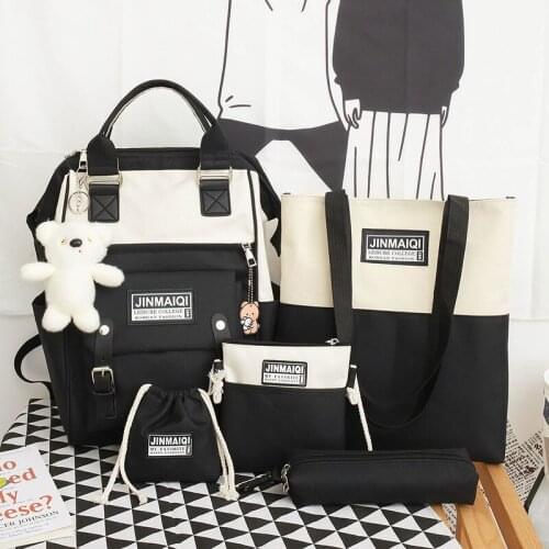 5Pcs/set Canvas Women Backpacks School Bags for Teenage Girls Laptop Travel Backpacks Students Book Bags High Quality Rucksack