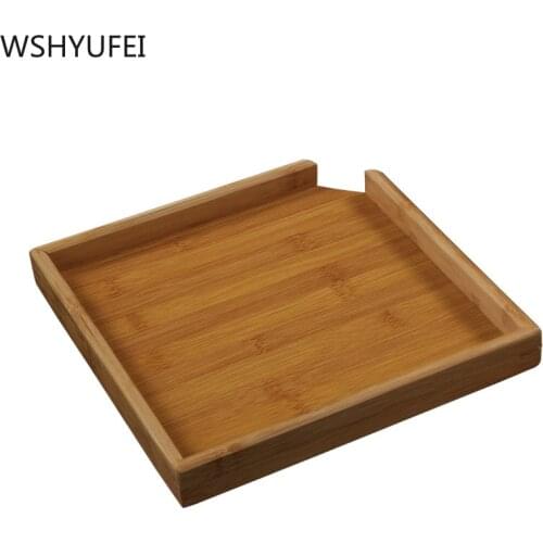 Chinese Bamboo Square Food Tray Solid Wood Tea Set Tray Home Breakfast Tray Cake Tray Flower Pot Bonsai Gardening Holder