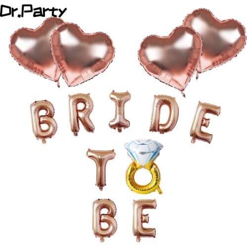 Rose Gold Bridal Shower Supplies BRIDE TO BE letters Foil Balloon Diamond Ring Wedding Decoration Hen Party Supplies JL0025