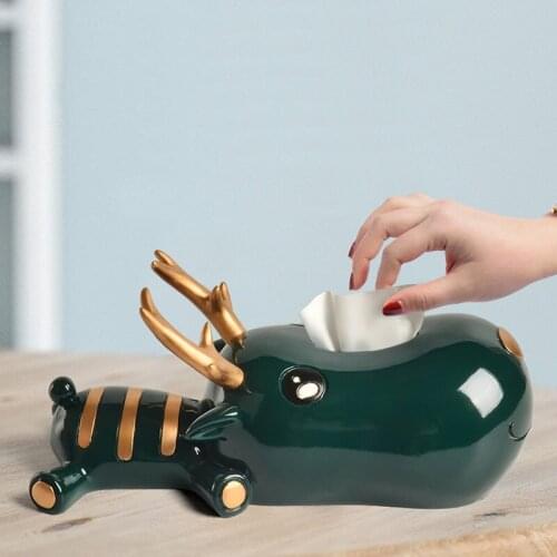 Cute cartoon small deer home decoration tissue box Pastoral naughty deer paper towel storage box