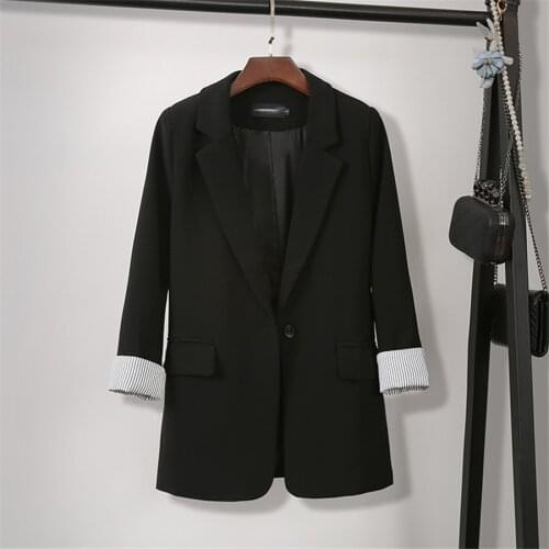 Fashion Striped Women Black Khaki suit autumn spring Blazers Korean style Mid-Length casual Cotton women Coat for work dress