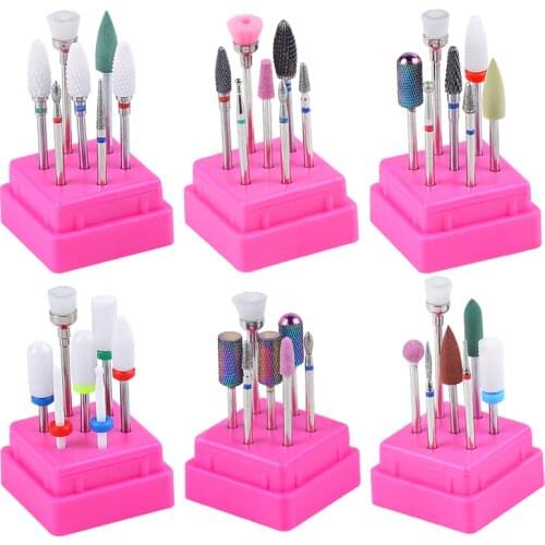 7PCS Ceramic Diamond Nail Drill Bits Set Milling Cutters Set Manicure Pedicure Rotary Gel Clean Bits Electric Machine Accessory