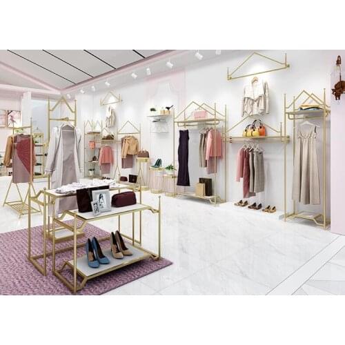 Clothing store display rack floor golden Nakajima womens clothing rack hanging clothes rack
