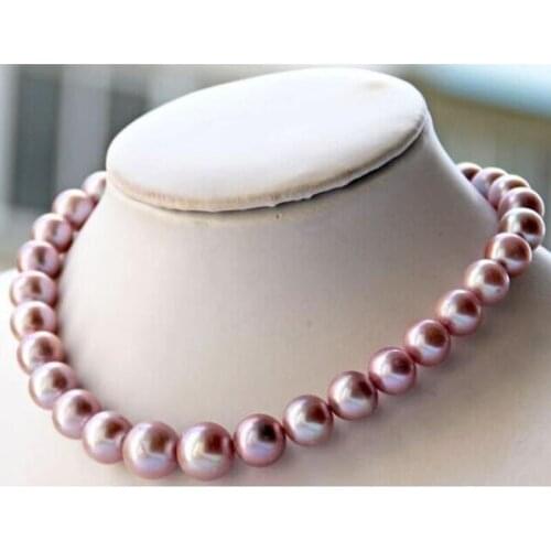 Huge 18"11-12MM GENUINE NATURAL freshwater pink round PEARL NECKLACE 925silver