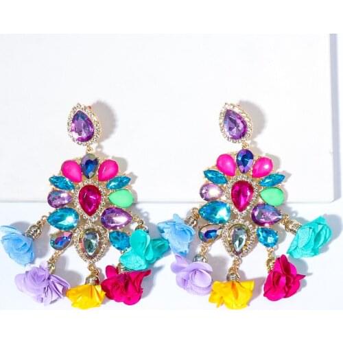 Wholesale Long Tassel Earrings New Boho Statement Fashion Earring Colorful Rhinestone Cute Hanging Big Earring For Women 2021 Za