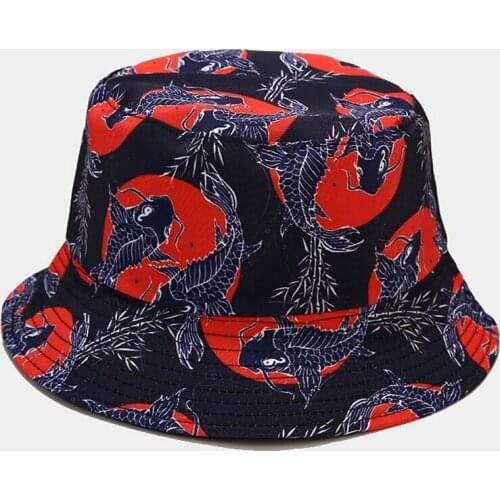 Cartoon Print Bucket Hat Women Men Double Sided Cotton Fashion Hip Hop Fisherman Hats Boys Girls Outdoor Shade Beach Sun Hat Bob