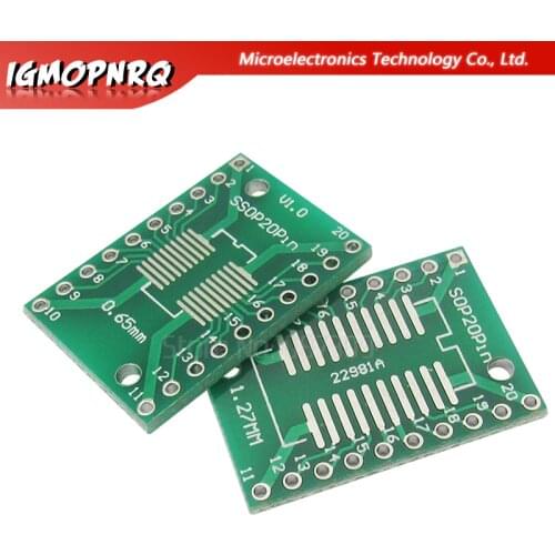 10pcs SOP20 SSOP20 TSSOP20 To DIP20 Pitch 0.65/1.27mm IC Adapter PCB Board