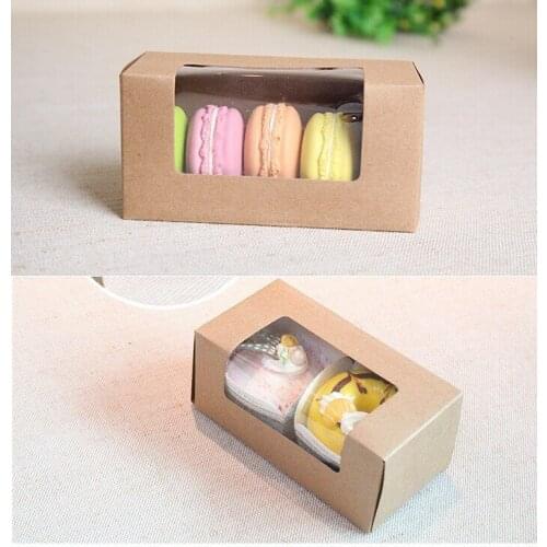 30pcs Kraft paper gift cardboard boxes, craft paper gift box with clear pvc window packaging,Macaron packing craft paper box