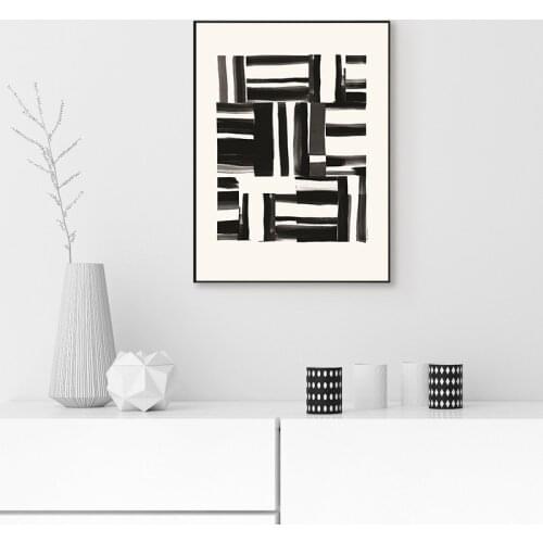 Simple Nordic modern abstract geometric lines black and white porch sitting room mural poster print canvas decorative picture
