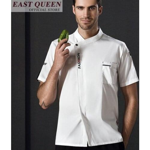 Chef men stand collar short sleeve summer casual restaurant cook clothes high quality cook uniform hotel chef jacket DD821 L