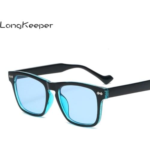 LongKeeper Fashion Square Sunglasses Women Vintage Rivets Blue Yellow Lens Eyewear Men Trending Shades UV400 Sun Glasses Gafas