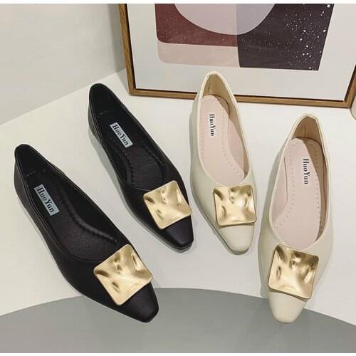LLOGAI Fashion Flats for Women Shoes 2021 Spring Summer Boat Shoes Pointed toe Casual Slip-on Shoes Elegant Ladies Footwear