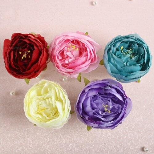 High quality 10 pcs/lot 7cm Peony flower head silk Artificial Flowers For Wedding Decoration DIY Decorative Wreath Fake Flowers