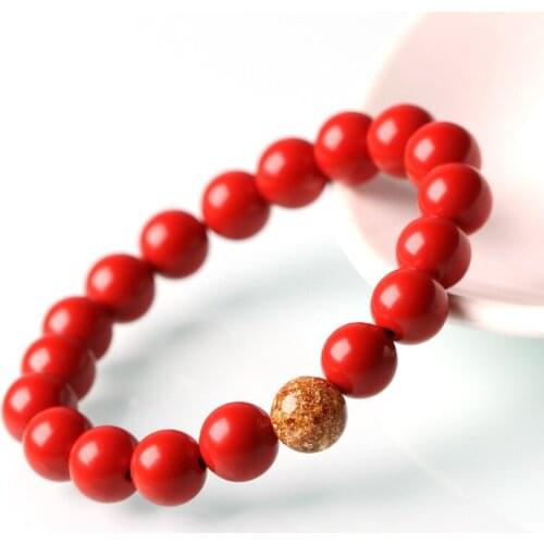 High Quality Chinese Red Cinnabar Bracelets Round Bead Bracelets Bangles Gift For Pretty Womens Fashion Jewelry