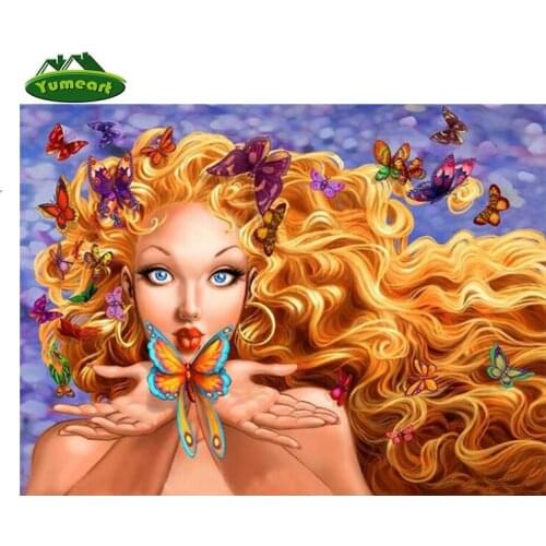 Butterfly Beauty Yellow Hair Diy Diamond Embroidery Square Diamond Painting Cross Stitch Full Mosaic Crafts Knitting Needles