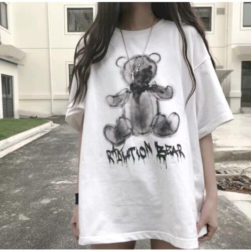 Unisex Short Sleeve Oversized T-shirt Streetwear Tops Hip-hop Casual T Shirt Bear Graphics Tee Female T-shirt Ladies Clothing