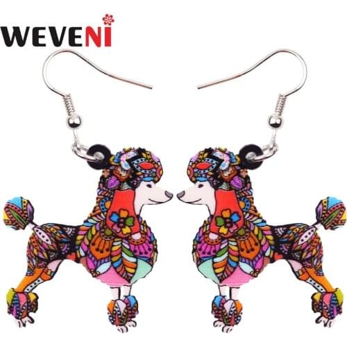 WEVENI Original Lightweight Drop Dangle Big Poodle Dog Long Earrings For Women New Fashion Animal Jewelry Acrylic Accessories