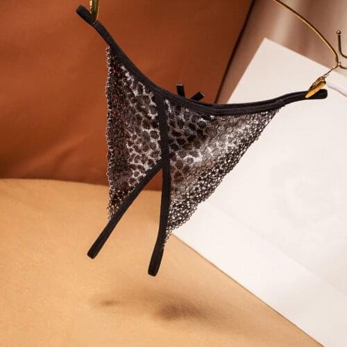Womens G-string Thongs Sexy Lace Bowknot Panties Strap Panty Print Female Transparent Underwear Open Crotch Ladies Briefs