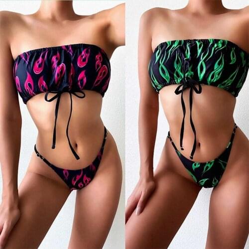 Bandeau Print Women Bikini High Cut Swimwear String Bathing Suit Sexy Beach Wear Backless Bikini