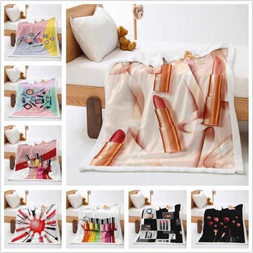 Girls Sherpa Blanket Colorful Chic Cosmetic Fleece Throw Blanket Girly Plush Blanket for Couch Bed Sofa Bedroom Decor Blanket