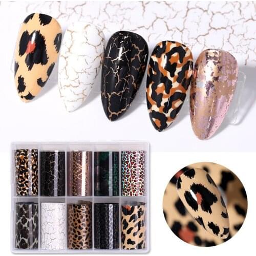 10pcs/box 4*100cm 3D Nail Foils Leopard Snake Sparkly Paper Nail Art Transfer Sticker Slide Nail Art Decal Nails Accessories