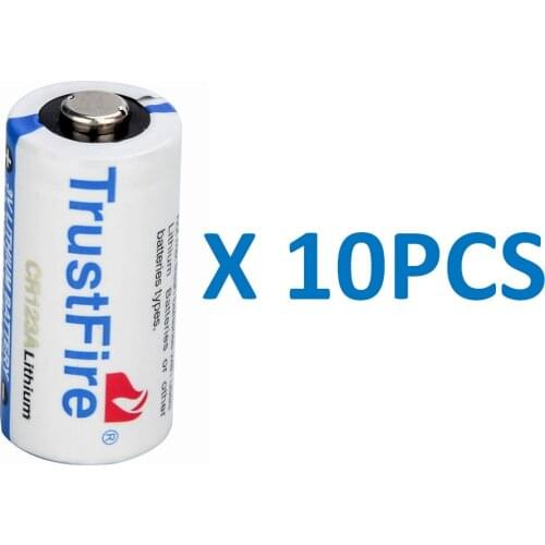 USA 10pcs CR123A Lithium Battery TrustFire 3.0v 1300mAh Non Rechargeable Li-Ion Battery Cells White Color for Flashlight Camera