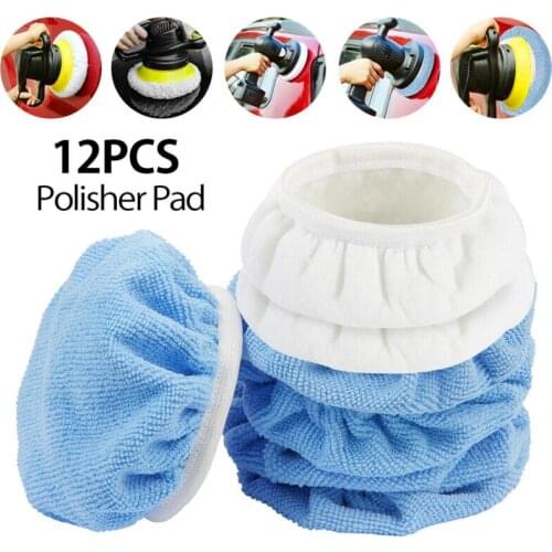 12Pcs 5 6 inch Car Polishing Pad Auto Microfiber Bonnet Polisher Soft Wool Wax Wash Buffer Cover Cleaning Tools Accessories