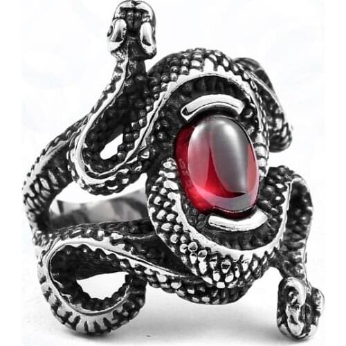 2017 Cool Red Stone Snake Ring 316L Stainless Steel Mens Women Fashion Coo Snake Ring