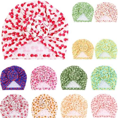 2021 Children Accessories Kids Baby Boy Girl Turban Beanie Skullies Hat Soft Cap Printed Knot Soft Head Wrap Spring Summer Cap