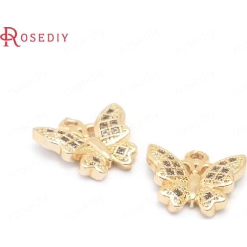 38900)10PCS 24K Champagne Gold Color Brass and Zircon Butterfly Charms Pendants Jewelry Making Supplies Diy Accessories