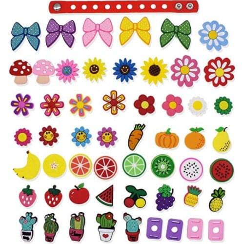 51PCS Wholesale PVC Shoes Charms+1PCS Wristband+4PCS Lace Adapter Flower Shoe Accessories Fruit Croc Decoration Kids Gifts