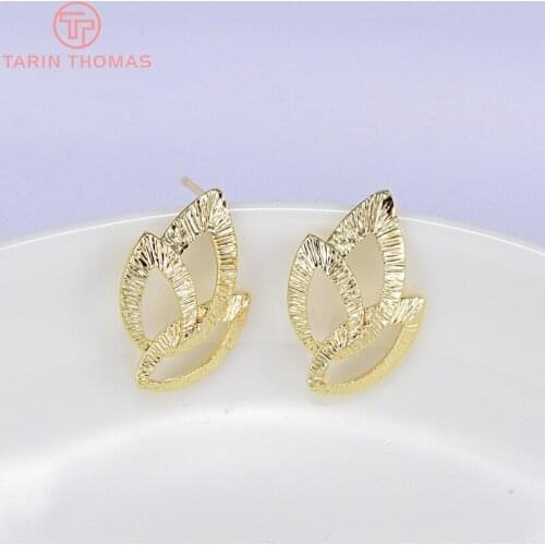 6PCS 22x14MM 24K Gold Color Brass Three Leaves Stud Earrings High Quality Diy Jewelry Findings Accessories