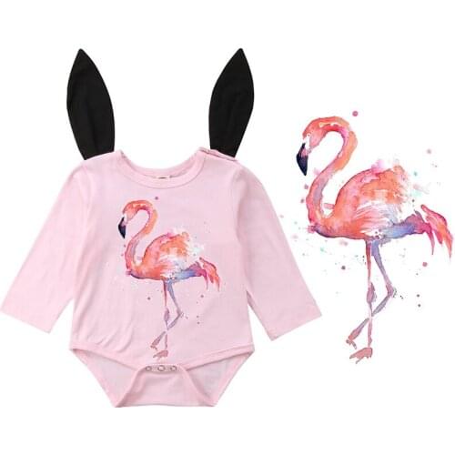 Watercolor Flamingo Ironing on Heat Transfer A-level Washable Patches Sticker for Clothes T-shirt DIY Animal Appliques Wholesale